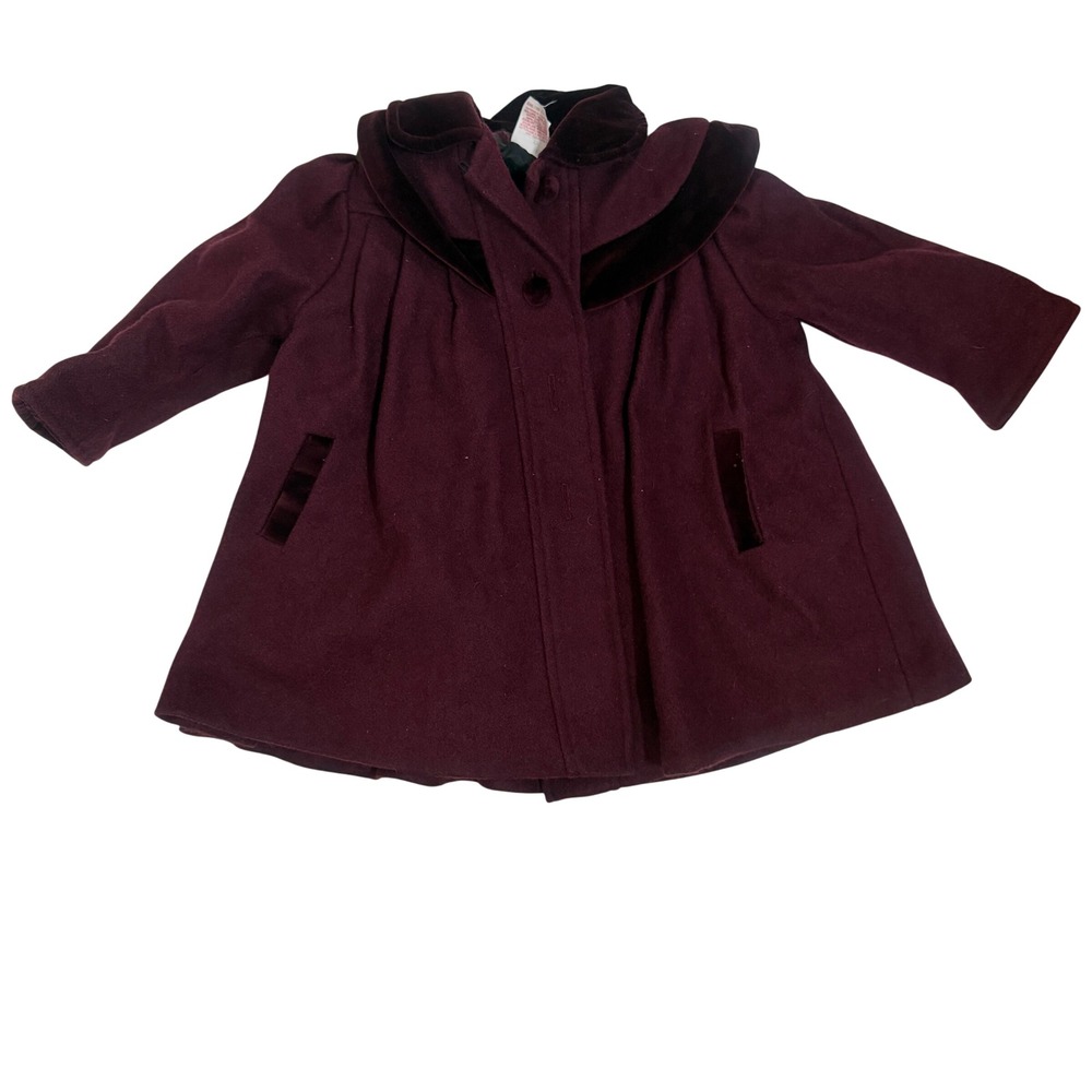 Pierre Cardin Coat Toddler 2 Burgundy Excellent Vintage Wool Velvet Trim 7130X